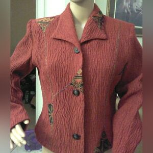 VINTAGE CANVASBACKS WOOL SILK BLEND Elegant Red Textured Blazer GOLD DETAIL 10